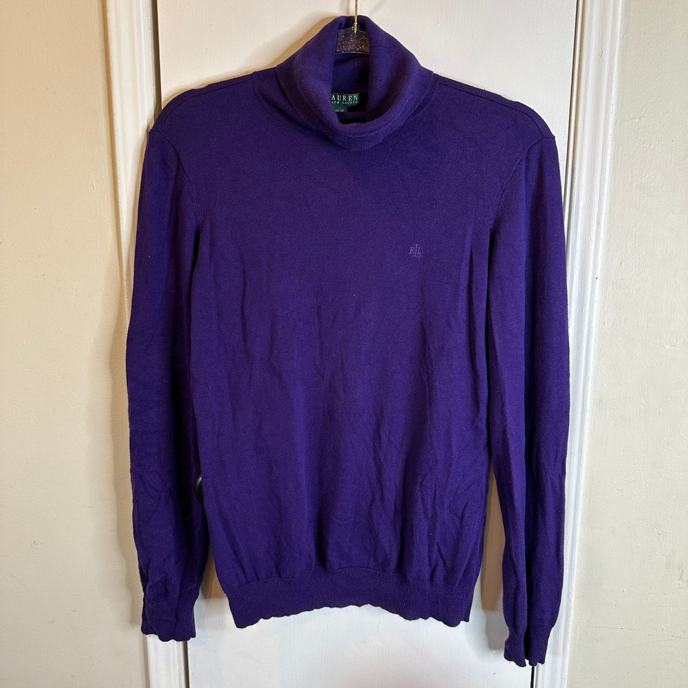 Lauren Ralph Lauren Purple Silk Blend Turtleneck Sweater Monogram Womens Medium